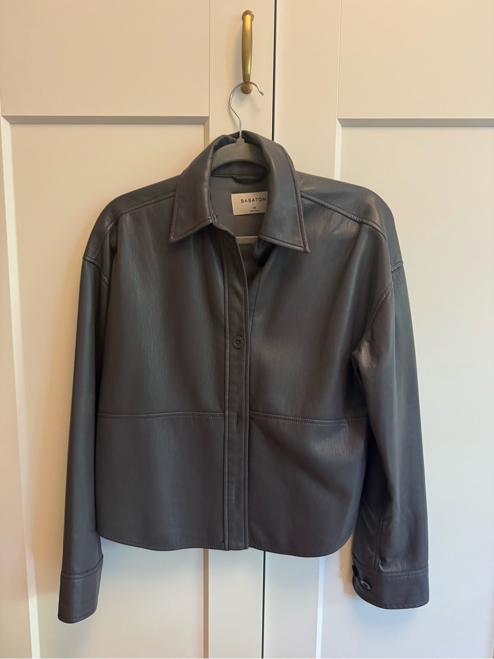 Babaton Charcoal Leather Button-Front Jacket